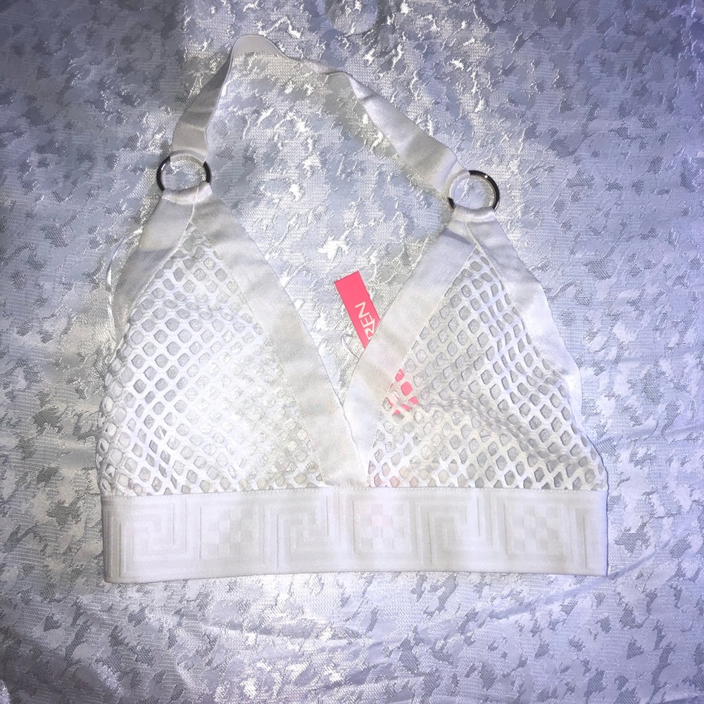 See-through white crop top set
